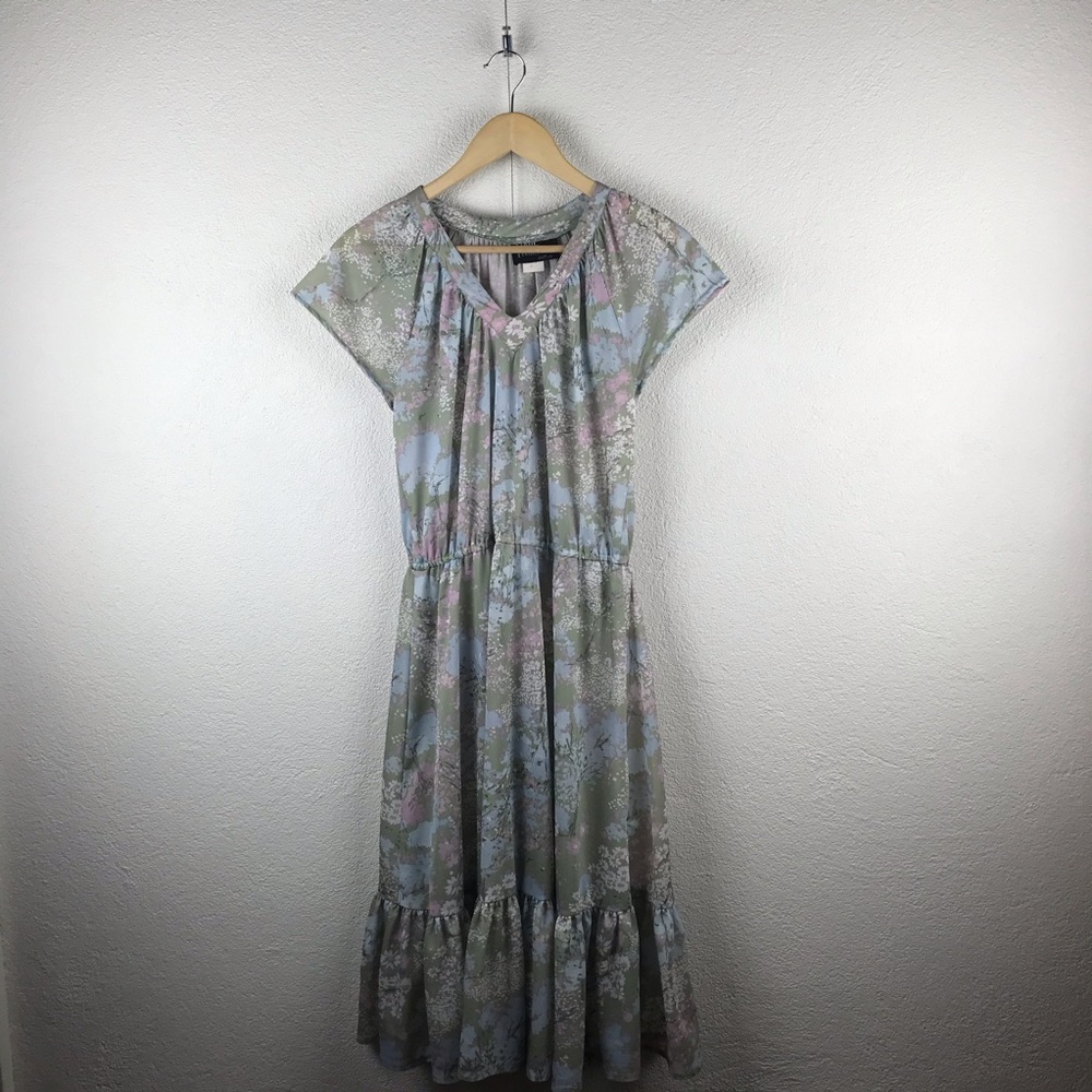 Vintage l 70s M Pastel Floral Nature Boho Prairie Cottagecore Ruffle Hem Dress